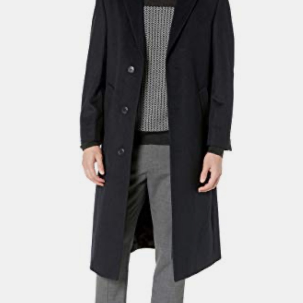 Men's Black Long Winter Overcoat Trench  Peacoat Jacket